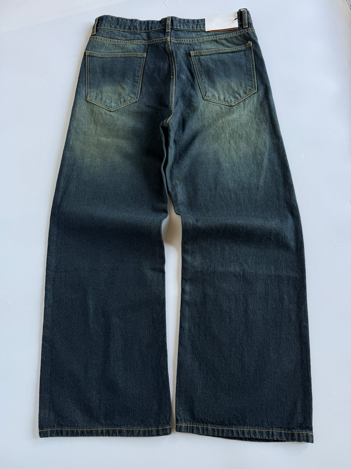 Dirty Wash Blue Baggy Wide Jeans