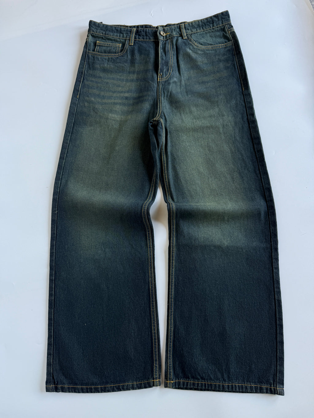 Dirty Wash Blue Baggy Wide Jeans