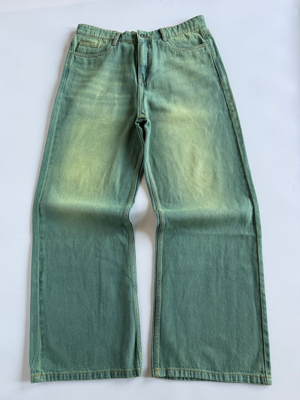 Pistachio Green Baggy Wide Jeans