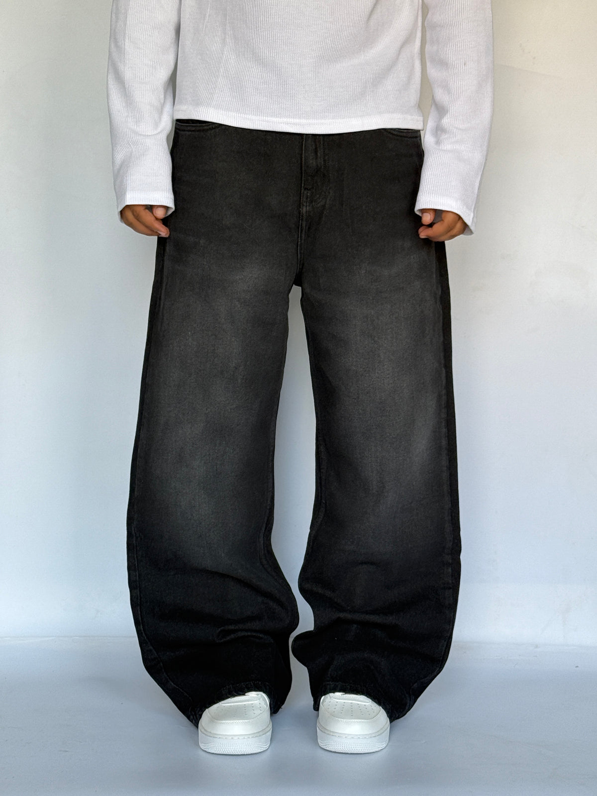 Faded Black Baggy Wide Jeans