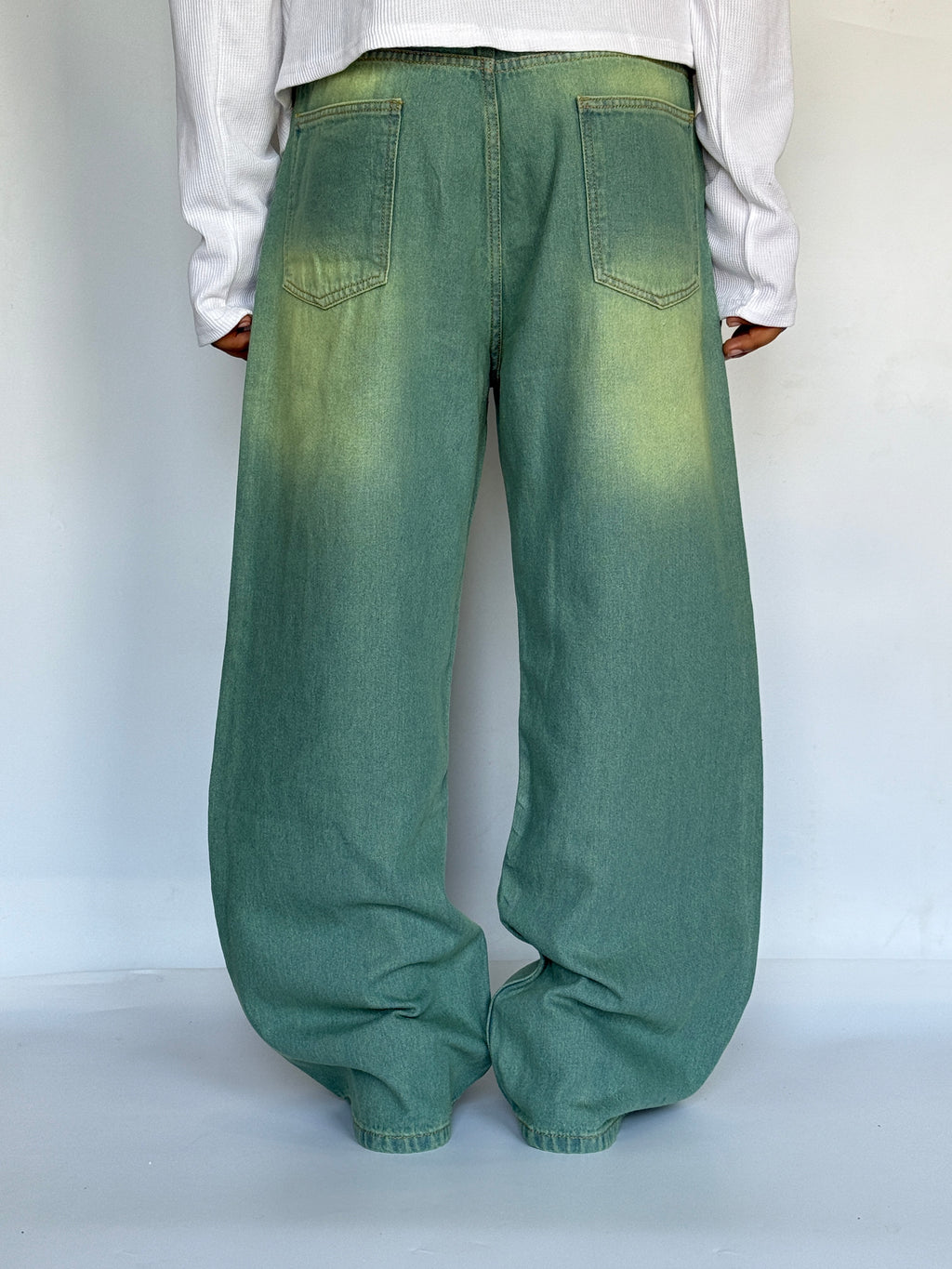 Pistachio Green Baggy Wide Jeans