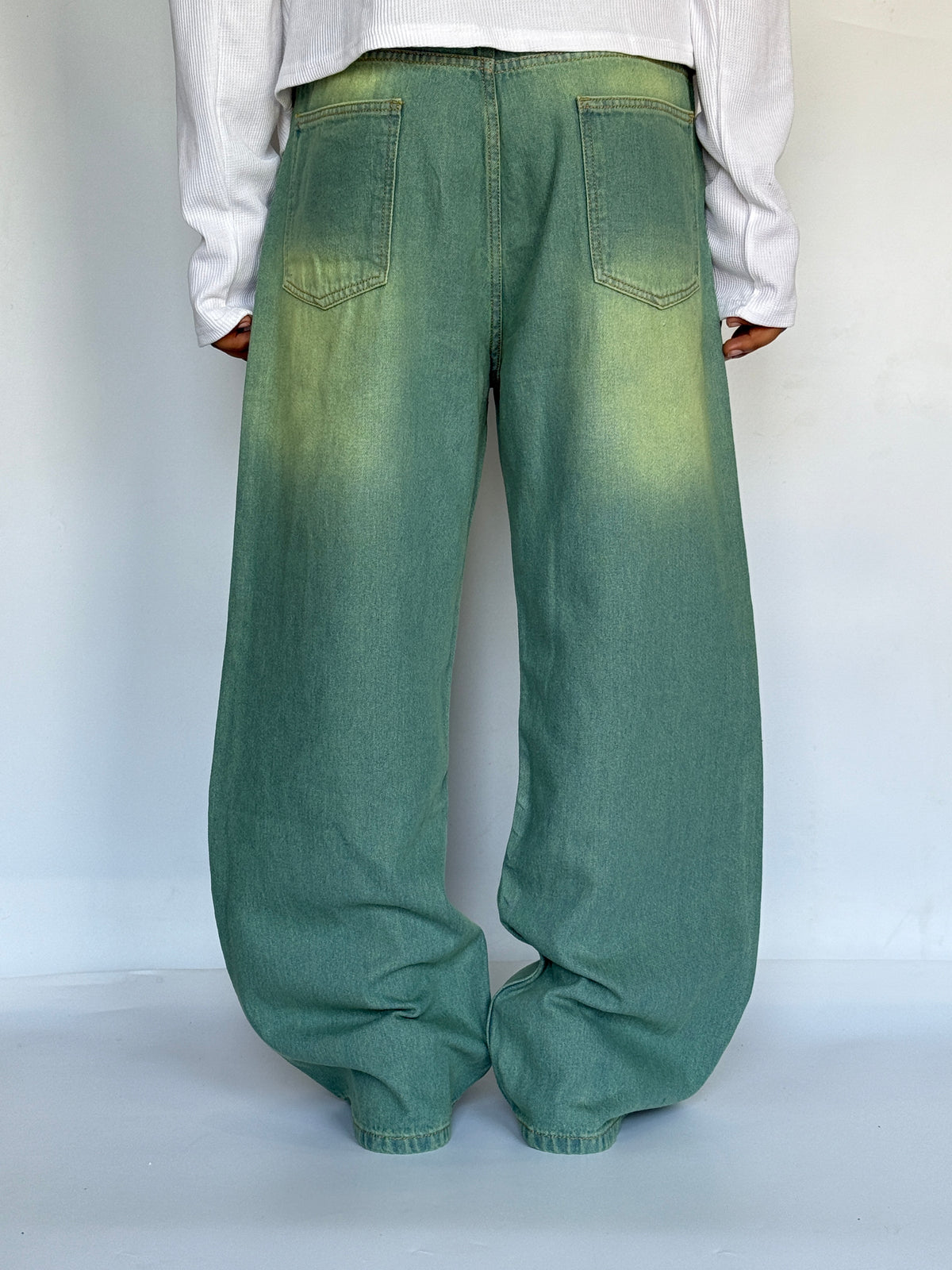 Pistachio Green Baggy Wide Jeans