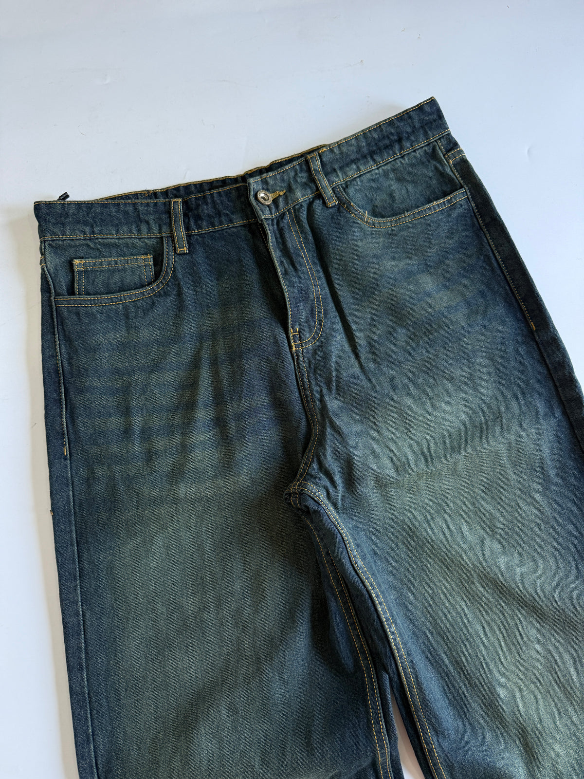 Dirty Wash Blue Baggy Wide Jeans