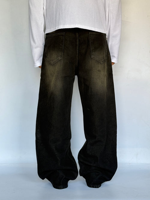 Brown-Tinted Black Baggy Wide Jeans