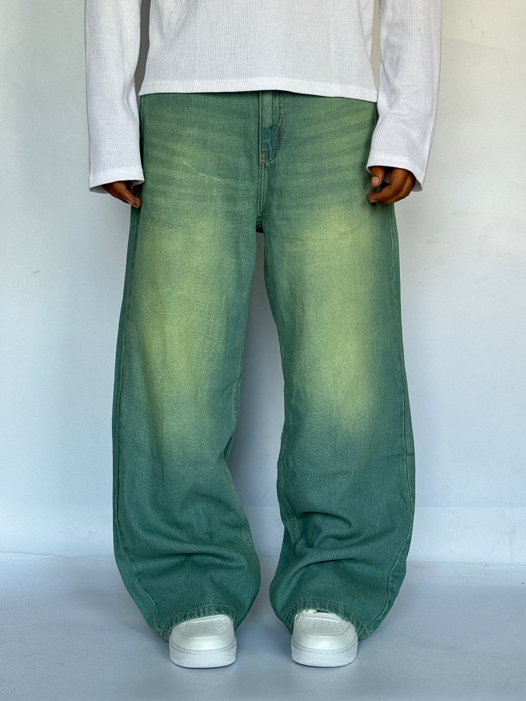 Pistachio Green Baggy Wide Jeans