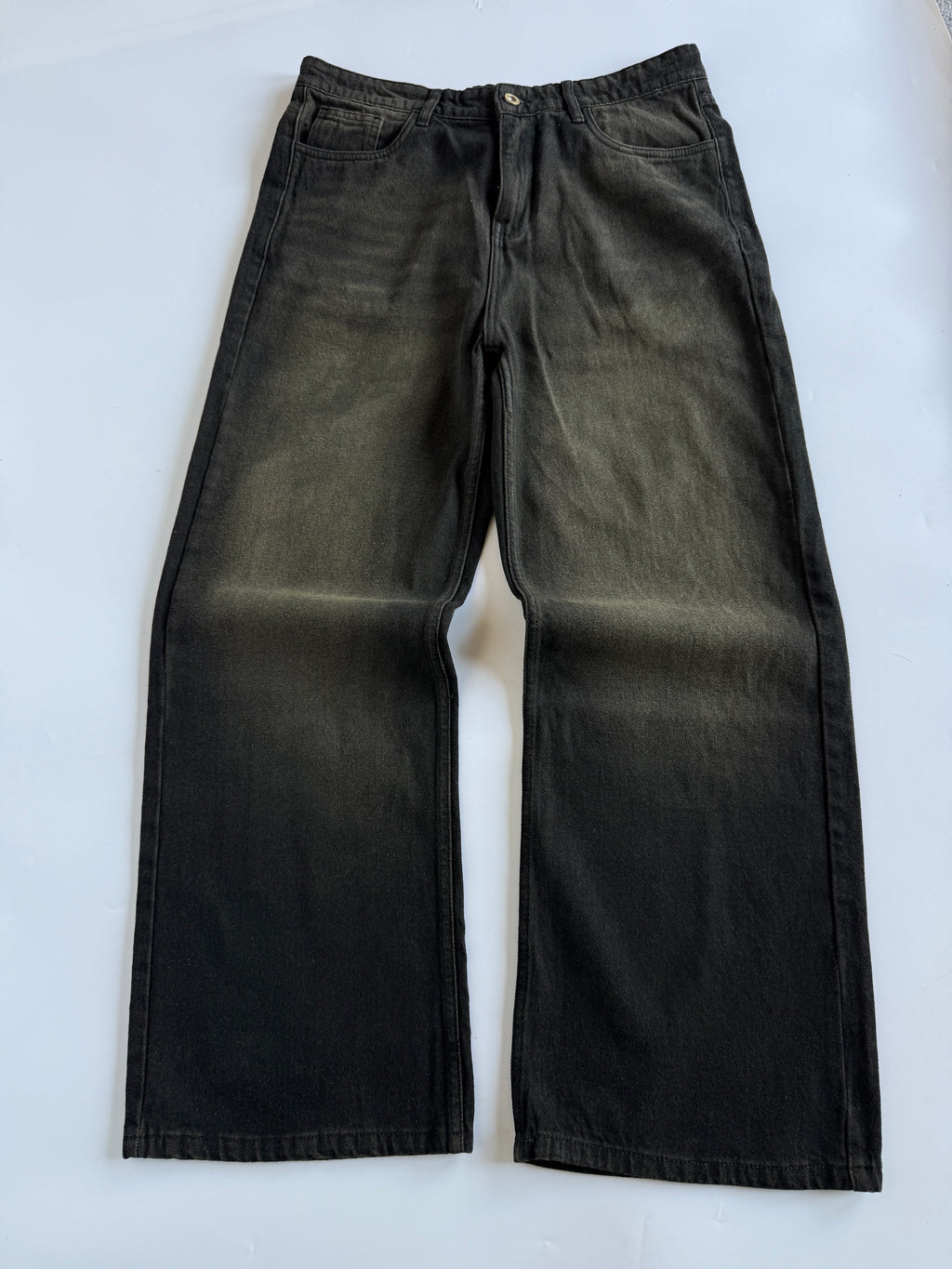 Brown-Tinted Black Baggy Wide Jeans