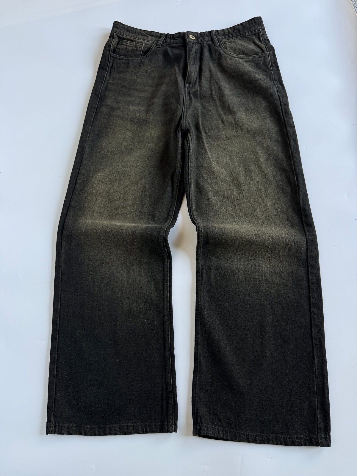 Brown-Tinted Black Baggy Wide Jeans