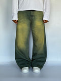 Green-Tinted Vintage Baggy Wide Jeans