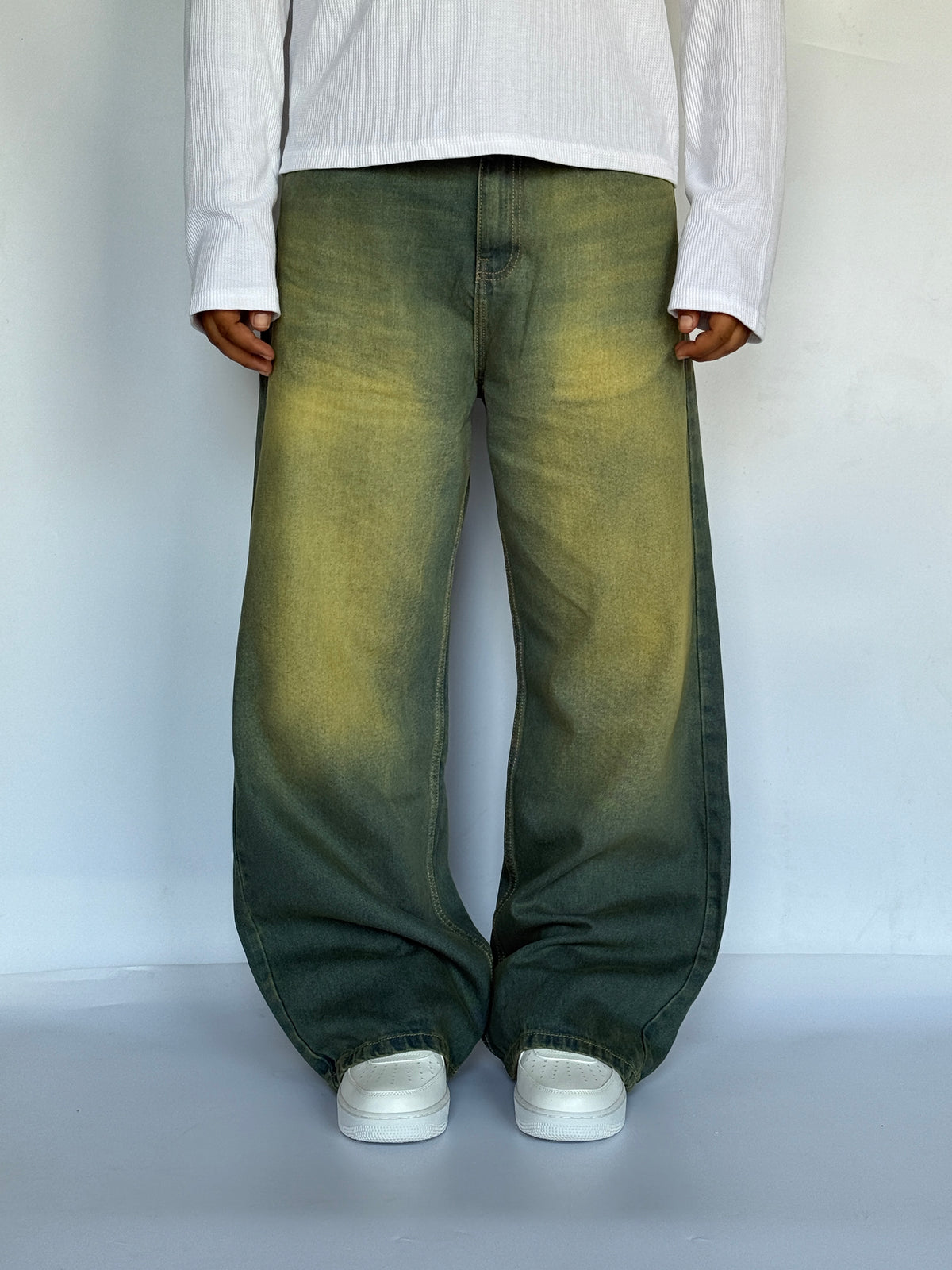 Green-Tinted Vintage Baggy Wide Jeans
