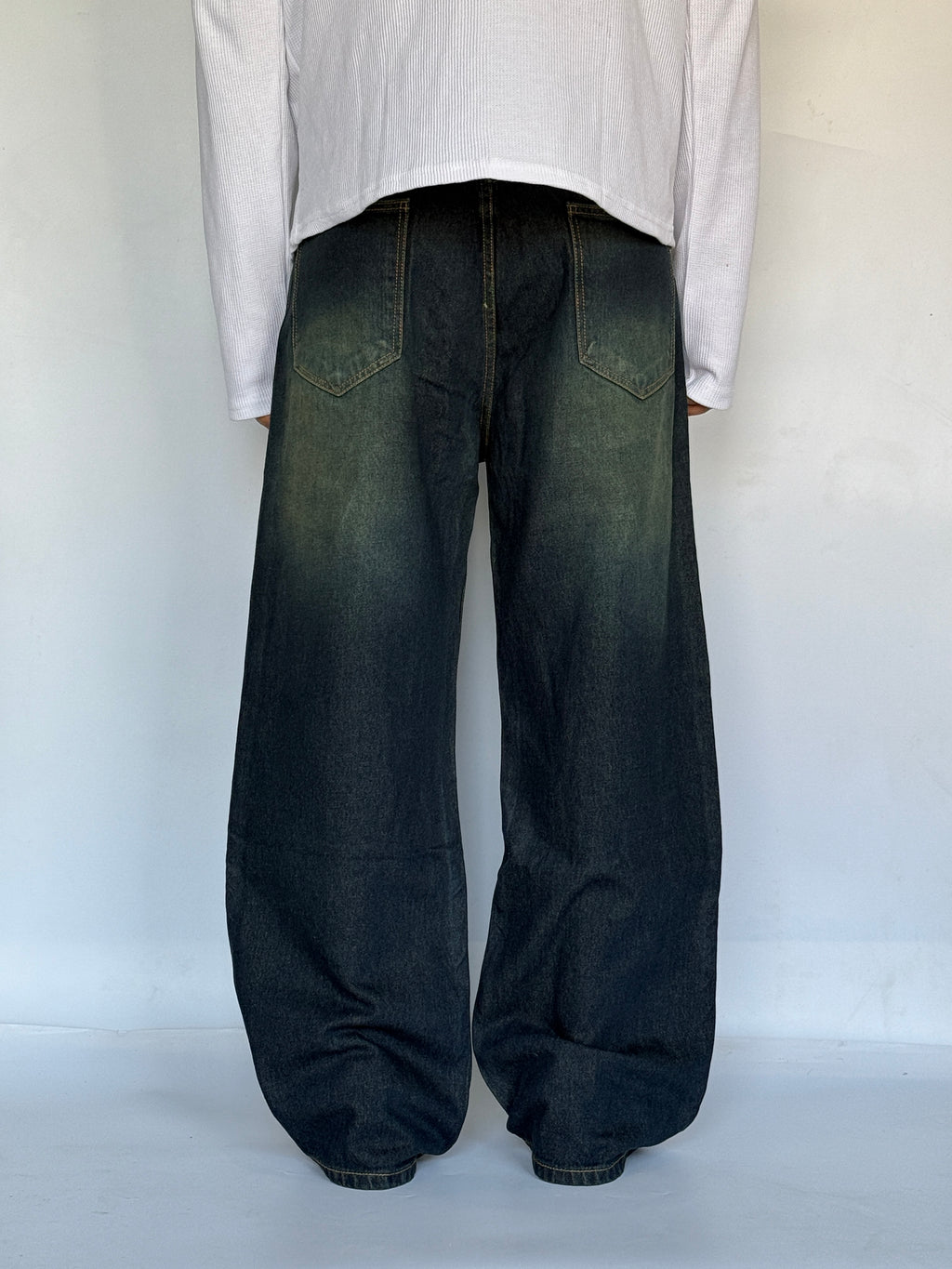 Dirty Wash Blue Baggy Wide Jeans