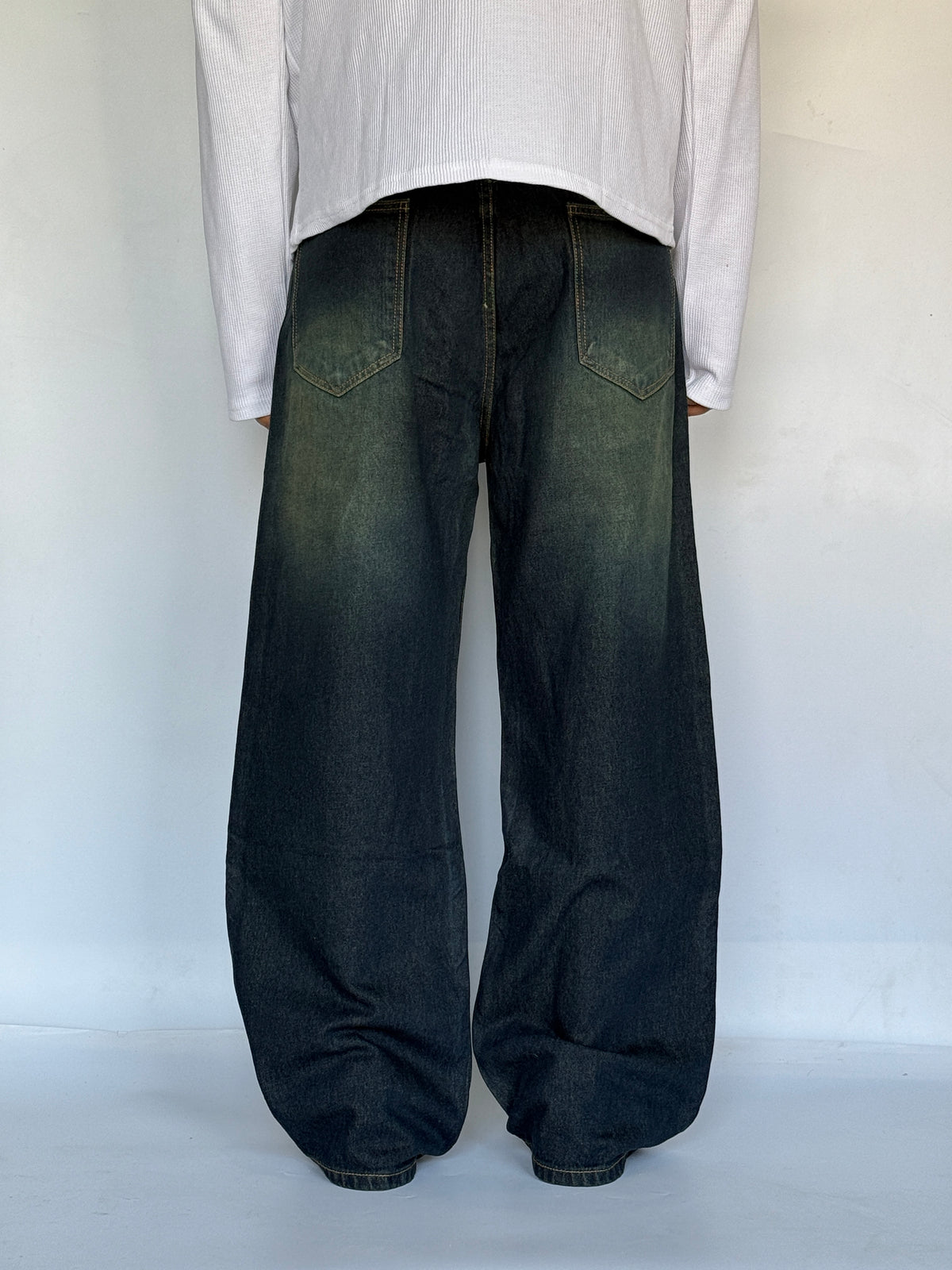 Dirty Wash Blue Baggy Wide Jeans